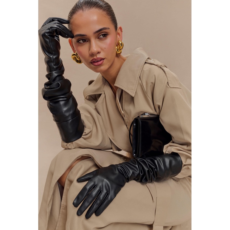Jasper Faux Leather Elbow Length Gloves – Black S