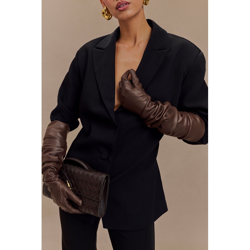 Jasper Faux Leather Elbow Length Gloves – Dark Chocolate S