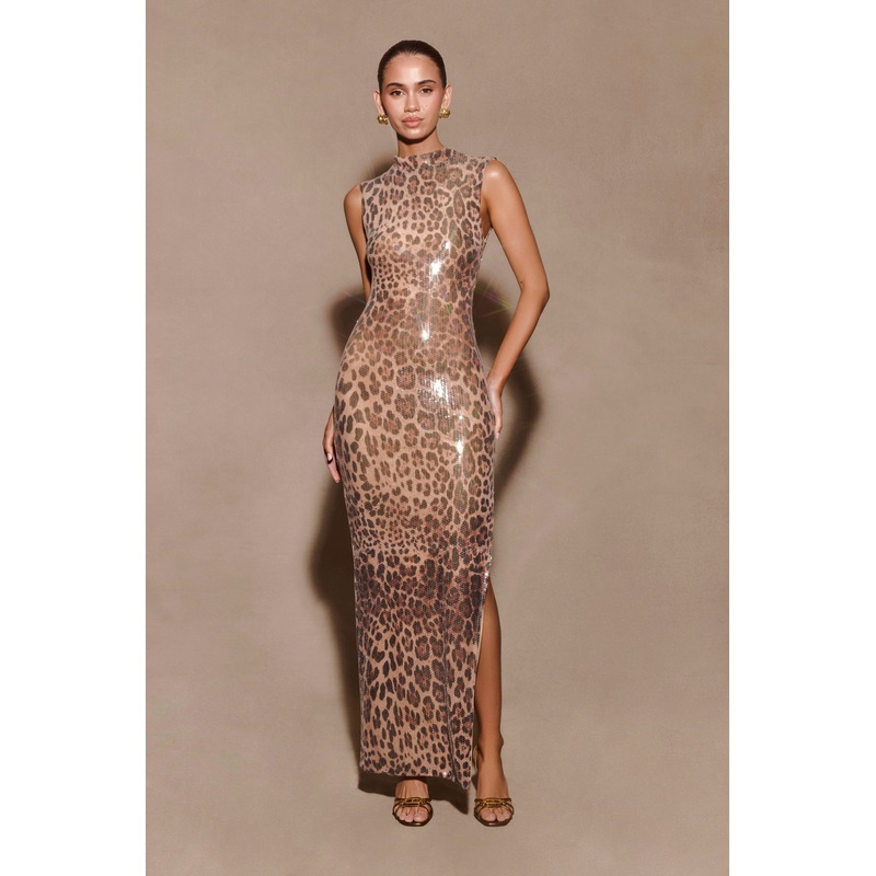 Veronica Sequin Midi Dress – Leopard Print XXS