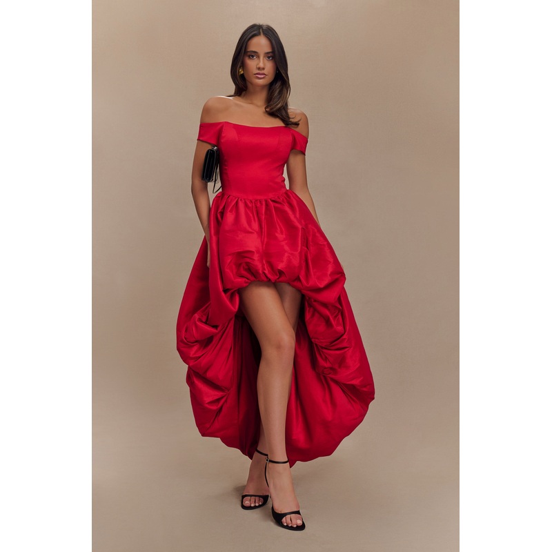Amelia Bubble Maxi Dress – Ruby Red XXS