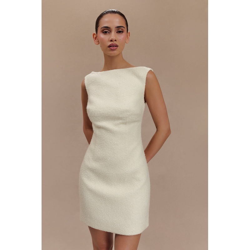 Angela Textured Boucle Mini Dress – Ivory XXS