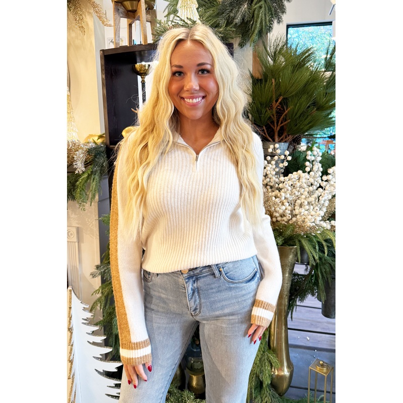 Contrast Trim Side Stripe Detail Sweater Small Ivory