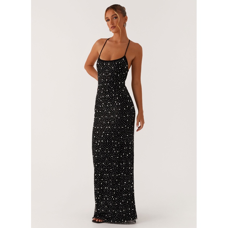 Cressida Rhinestone Mesh Maxi Dress – Black Black US 0