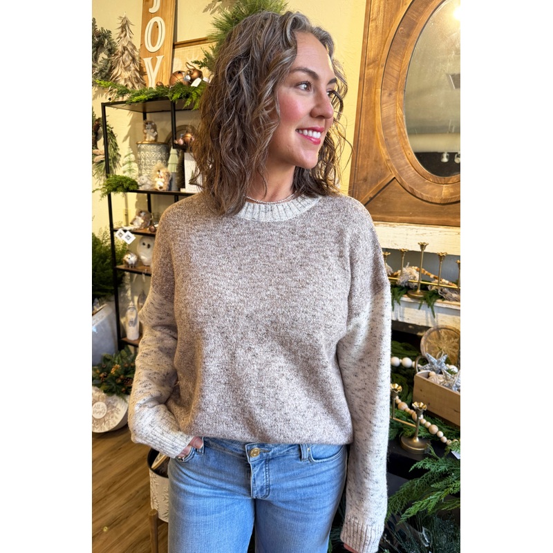Soft Touch Color Mix Sweater Small Taupe/Ivory