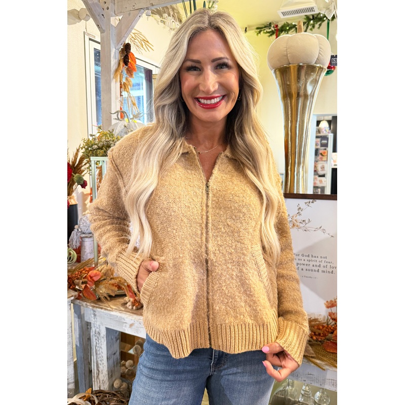 Zip Up Sweater Jacket Small Latte