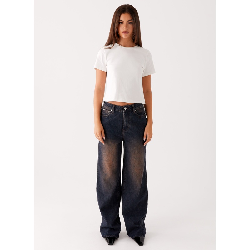 Back Again Straight Leg Denim Jeans – Brown Blue Acid Wash Brown Blue Acid Wash US 0