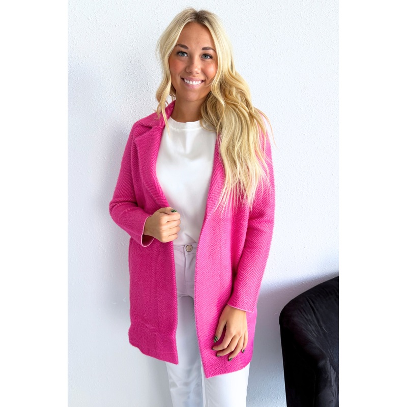 Long Sleeve Open Front Sweater Coat XS Deep Raspberry Pink