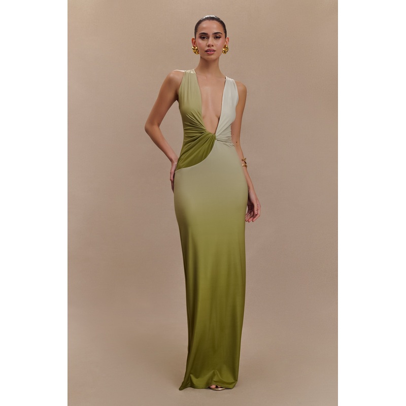 Stella Draped Slinky Maxi Dress – Ombre Vintage Olive XXS
