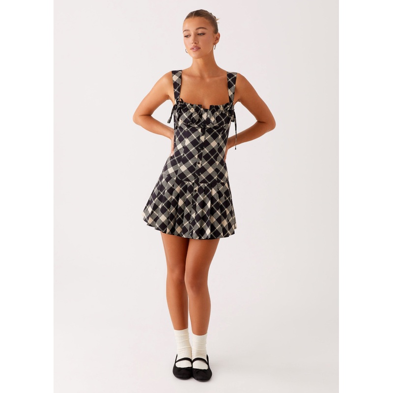 Tuni Cotton Mini Dress – Taupe Check Taupe Check US 0