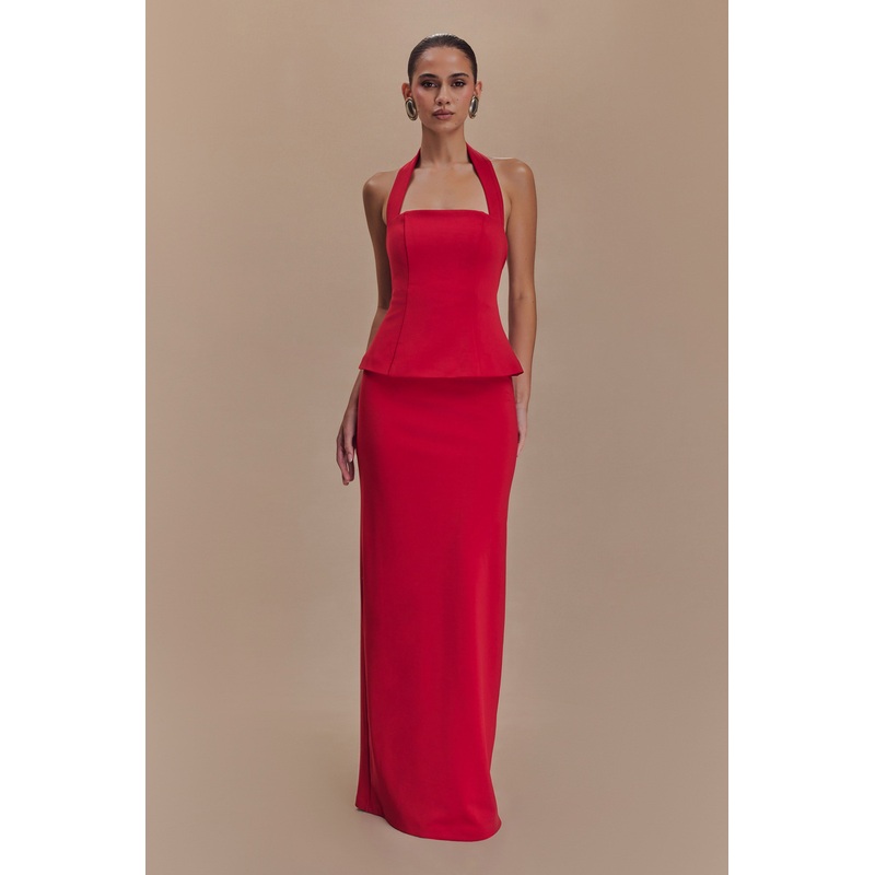 Bertie Peplum Halter Maxi Dress – Ruby XXS