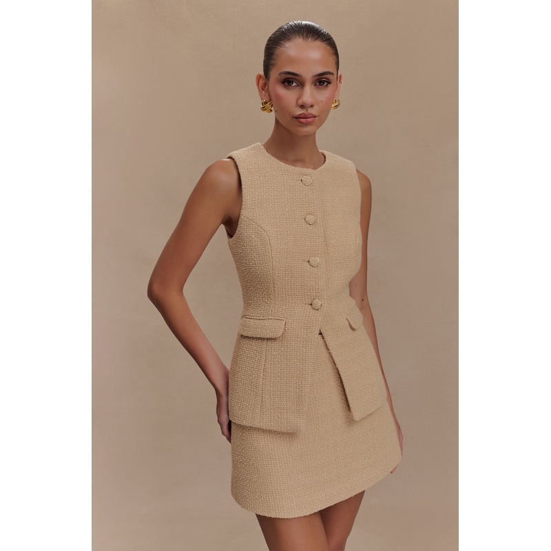 Camilla Boucle Sleeveless Vest – Light Taupe XXS