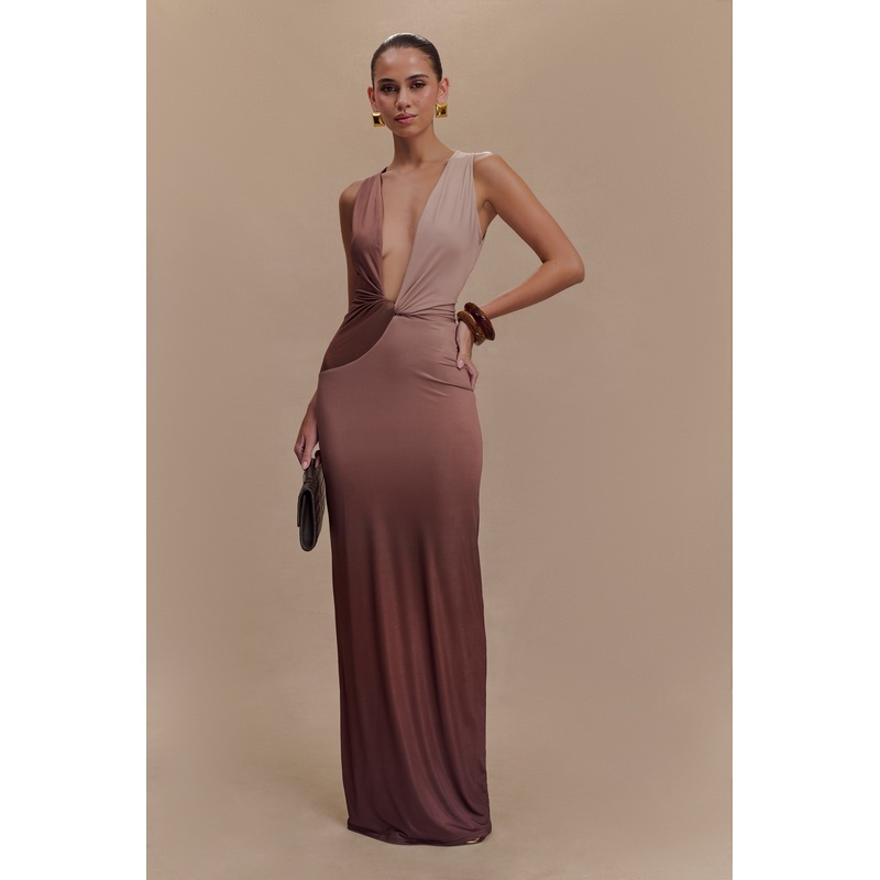 Stella Draped Slinky Maxi Dress – Mocha Ombre XXS