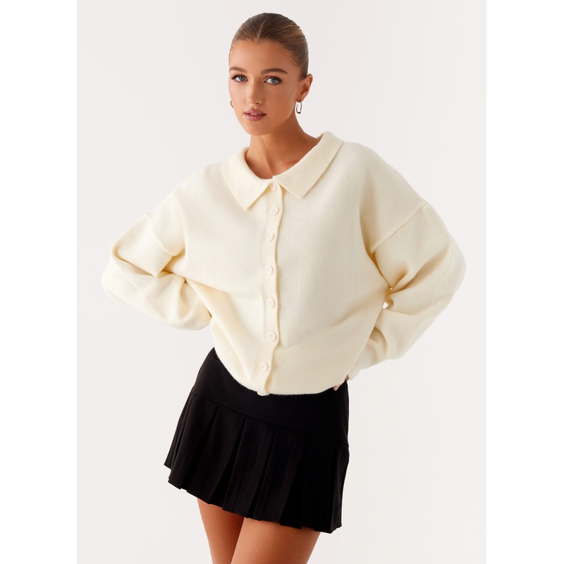 Dorian Button Knit Sweater – Ivory Ivory XS-S