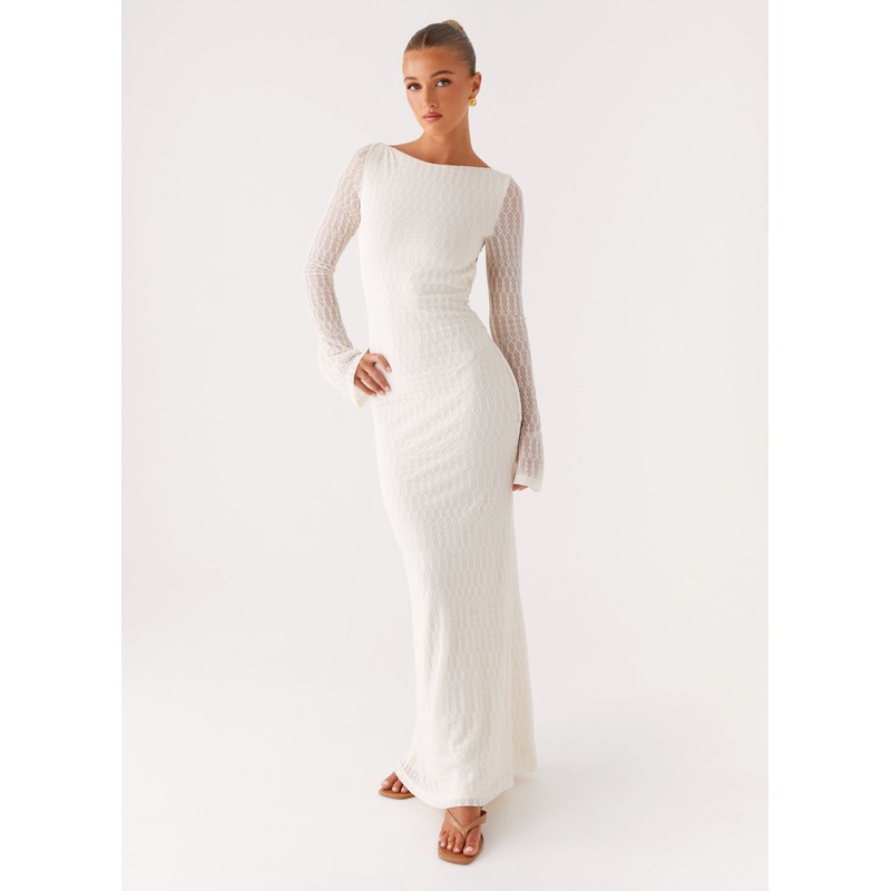 Ethereal Long Sleeve Maxi Dress – Ivory Ivory US 0