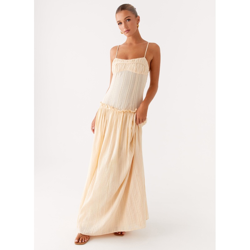 Jacinda Drop Waist Maxi Dress – Cream Cream US 0