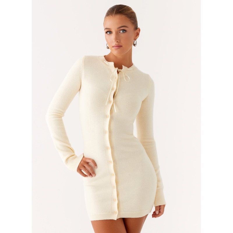 Zaffia Knit Mini Dress – Ivory Ivory XS-S
