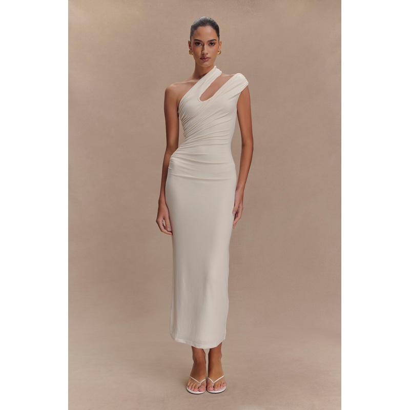 Anastasia One Shoulder Modal Midi Dress – Ivory XXS