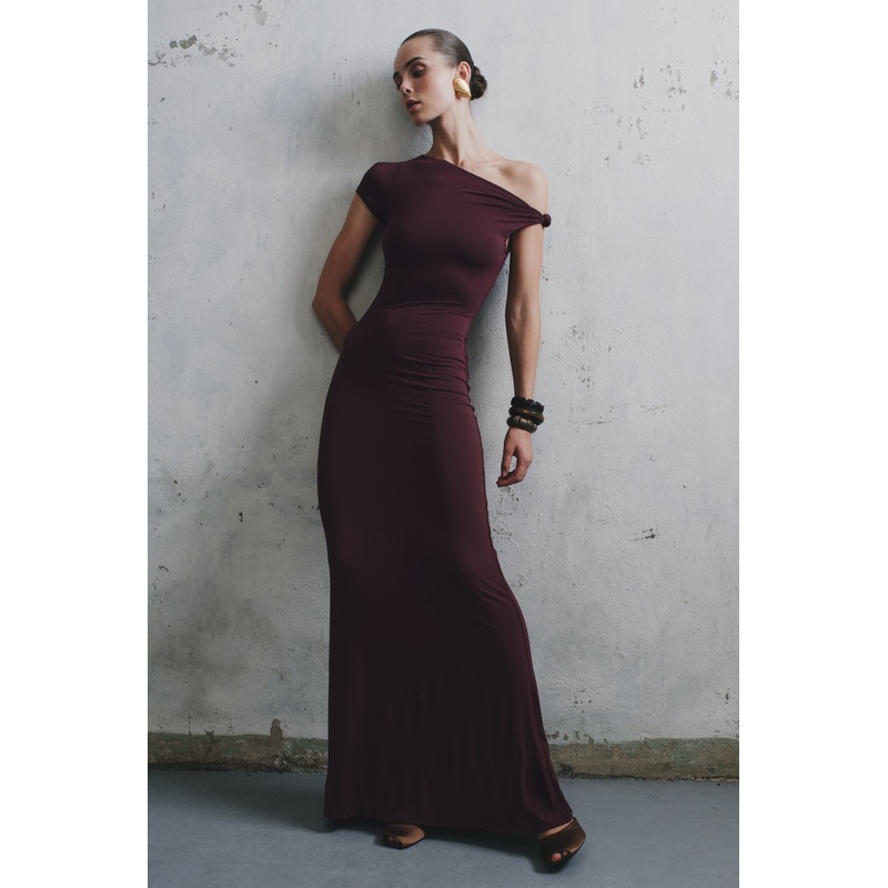 Tamsin Short Sleeve Modal Maxi Dress – Mahogany XXS