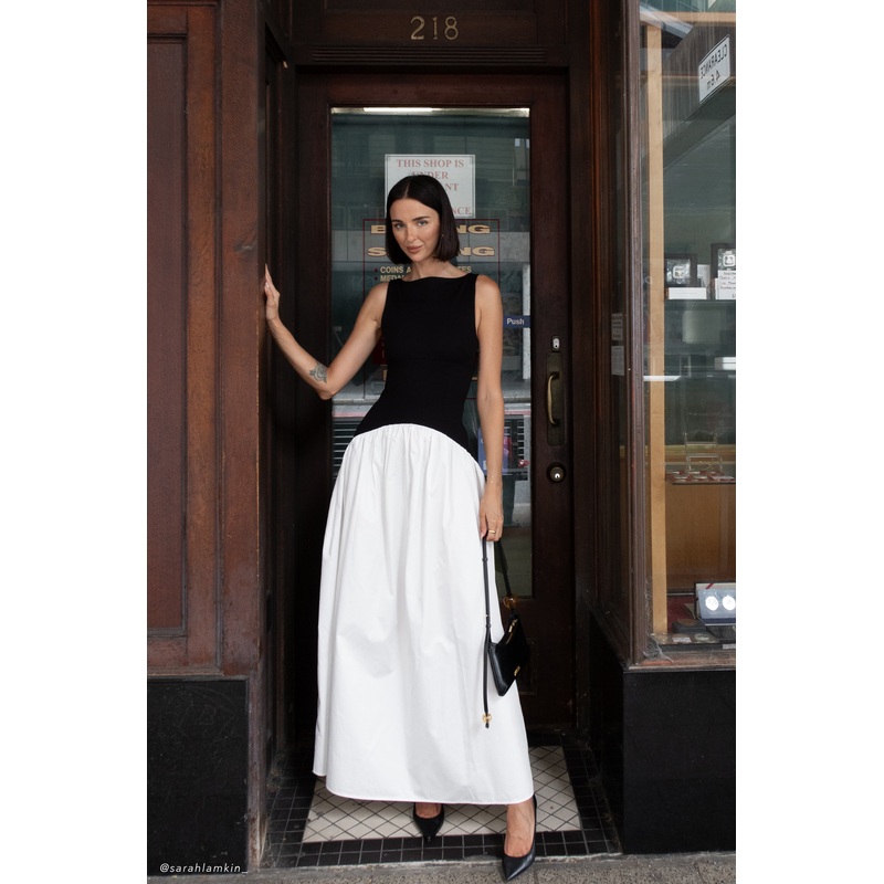 Acacia Contrast Sleeveless Maxi Dress – Black/White XXS
