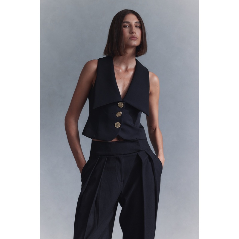 Alix Mixed Button Vest – Black XXS