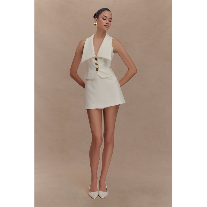 Alix Mixed Button Vest – Ivory XXS