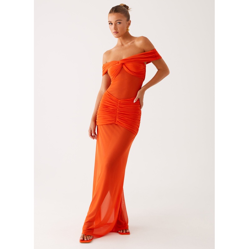 Charming Off Shoulder Maxi Dress – Orange Orange US 0