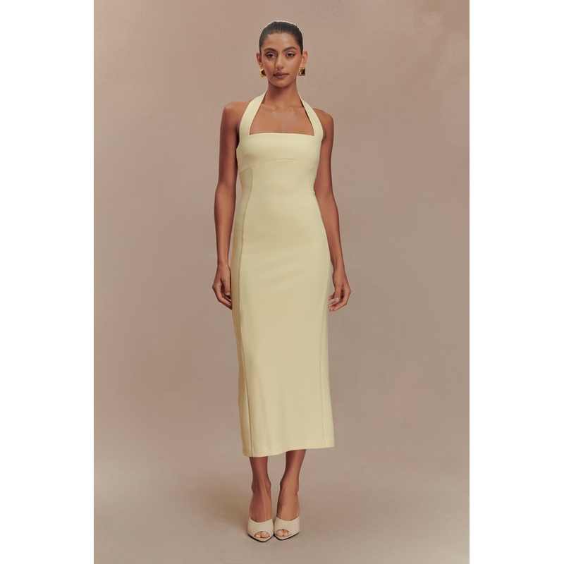 Amelita Suiting Halter Midi Dress – Pale Lemon XXS