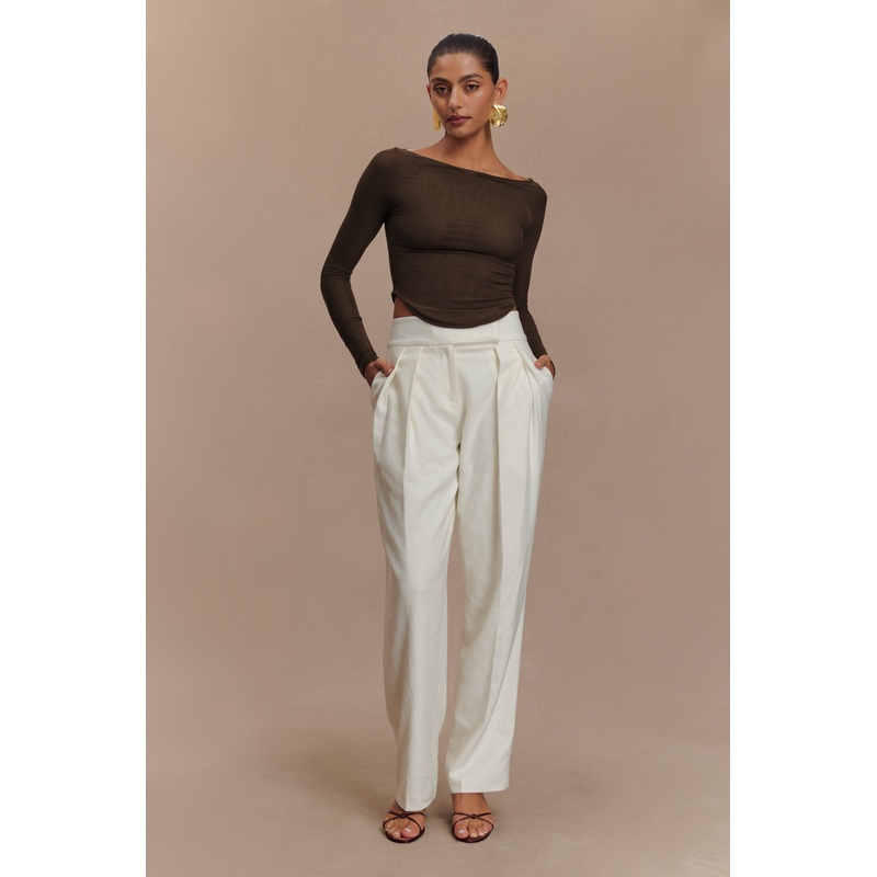 Colette Boat Neck Mesh Top – Dark Chocolate XXS