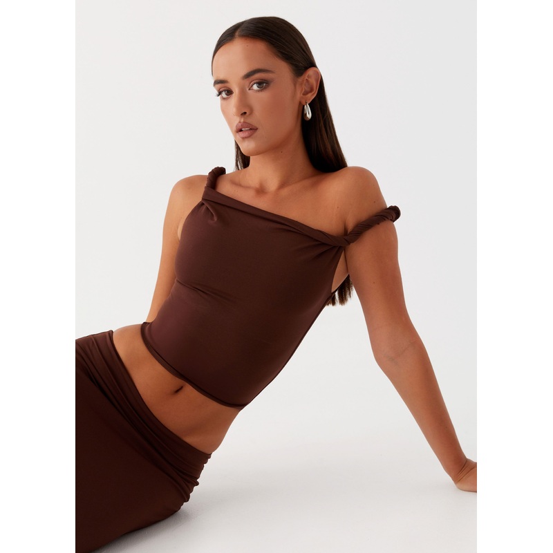 Solace Soul Twist Shoulder Top – Chocolate Chocolate US 0