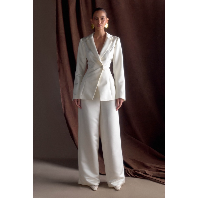 Ada Satin Straight Leg Pant – Ivory XXS