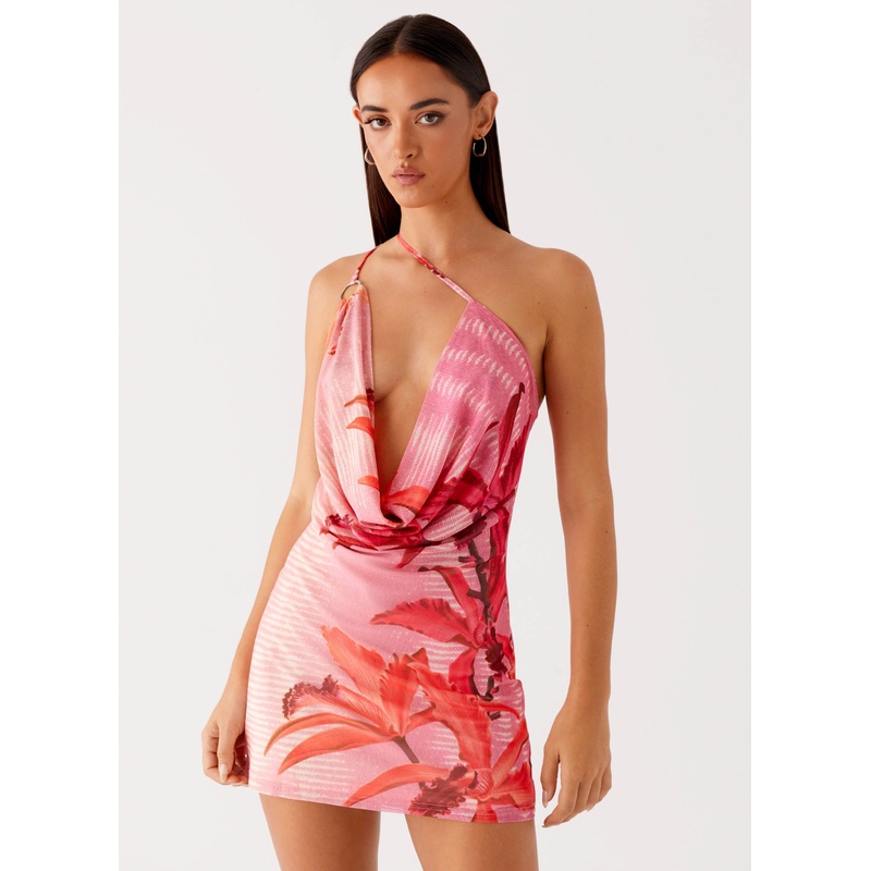 Bohemian Bliss Mesh Mini Dress – Tropical Pink Print Tropical Pink Print US 0