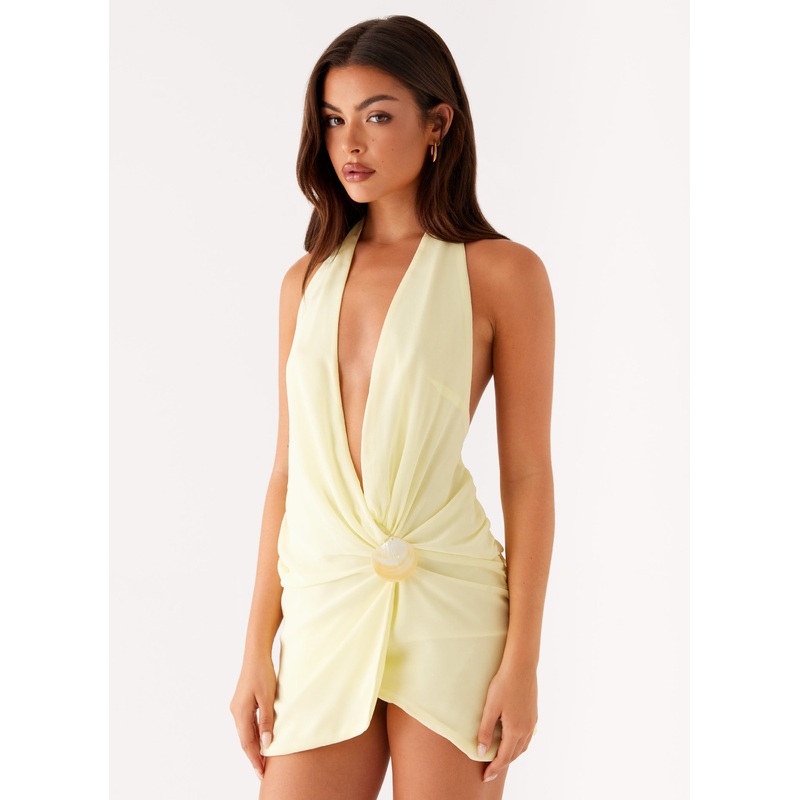 Eleanora Plunge Mini Dress – Yellow Yellow US 0