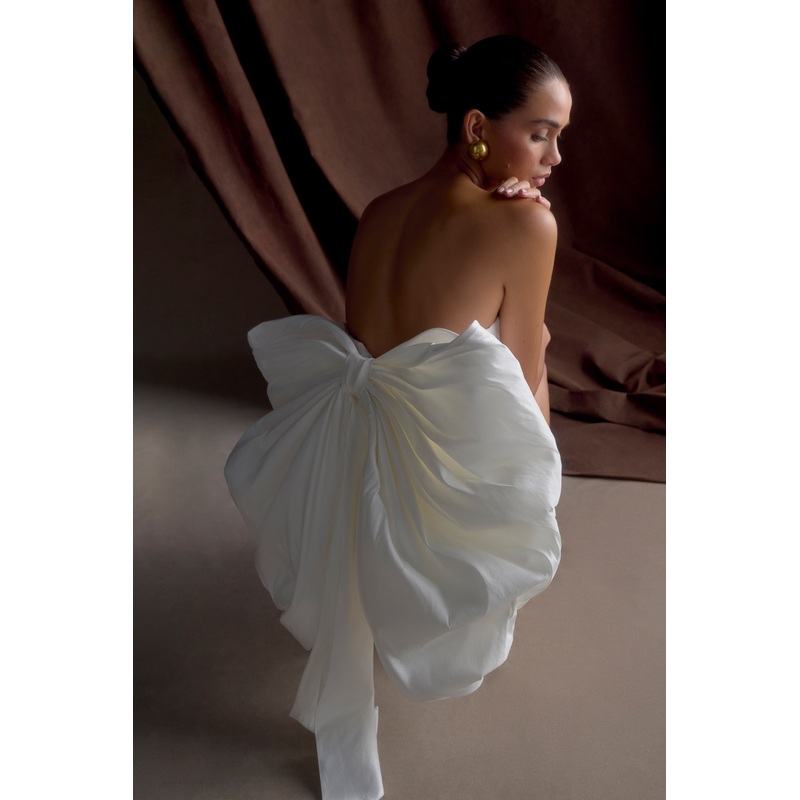 Suzette Taffeta Bow Mini Dress – White XXS