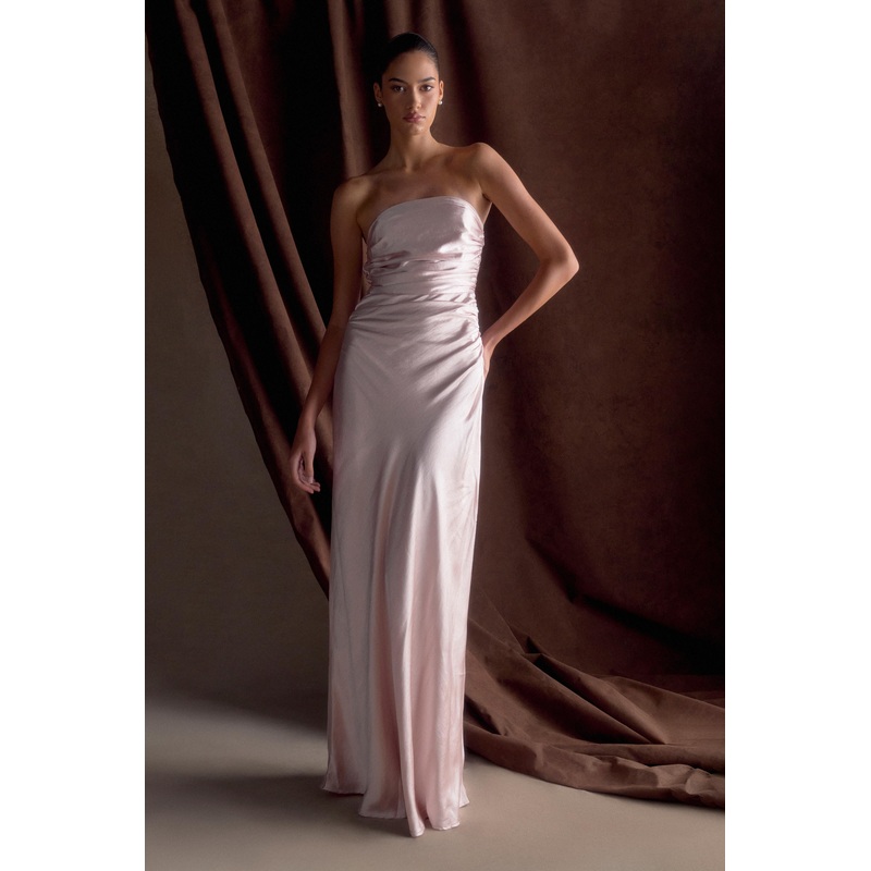 Cedar Strapless Satin Maxi Dress – Soft Pink XXS