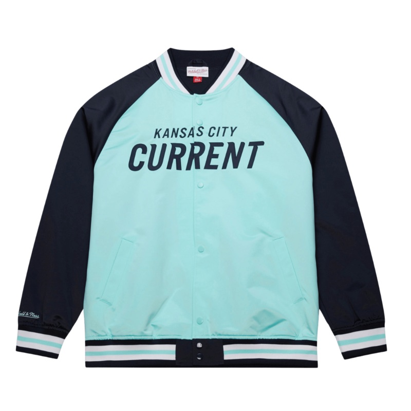 KC Current Unisex Lightweight Satin Current Wordmark Jacket Teal SM