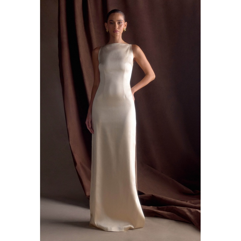 Violet Sleeveless Satin Maxi Dress – Blush Gold XXS