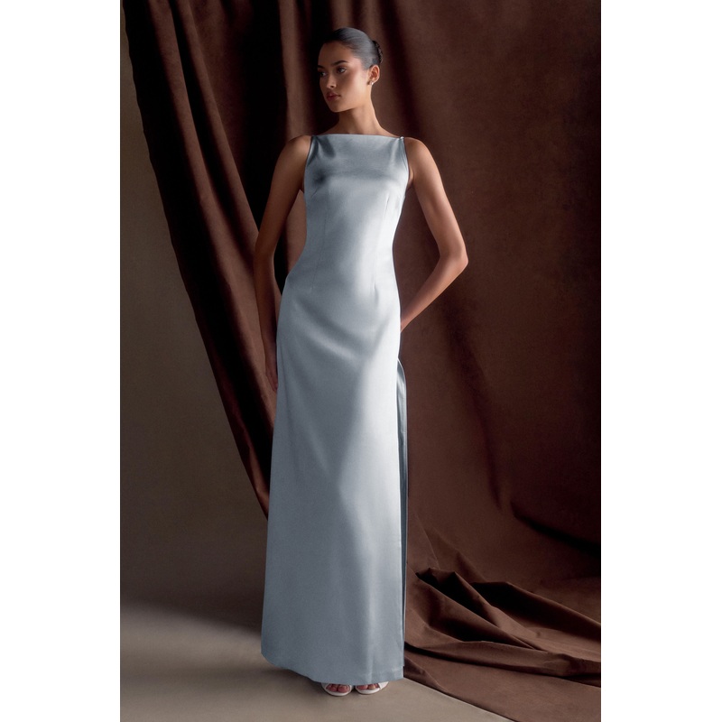 Violet Sleeveless Satin Maxi Dress – Frosted Blue XXS