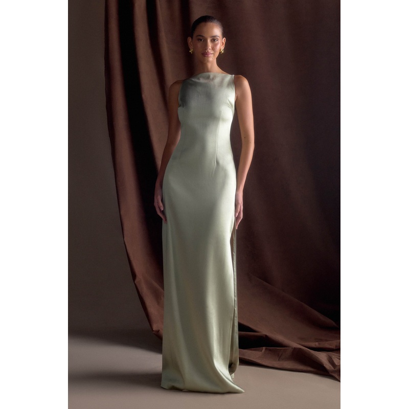 Violet Sleeveless Satin Maxi Dress – Sage XXS