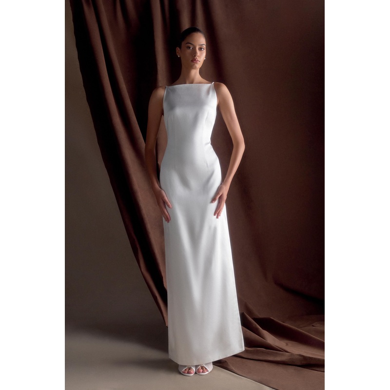 Violet Sleeveless Satin Maxi Dress – White XXS