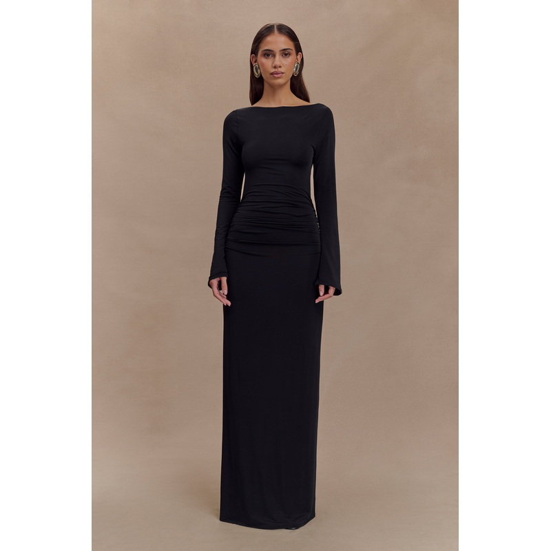 Vienna Slinky Cut Out Maxi Dress – Black XXS