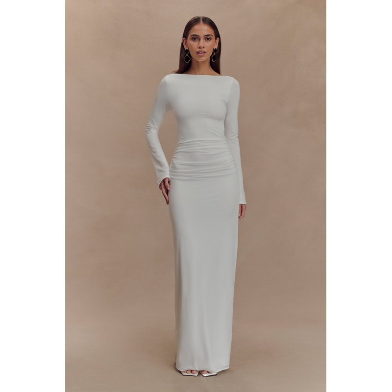 Vienna Slinky Cut Out Maxi Dress – White XXS