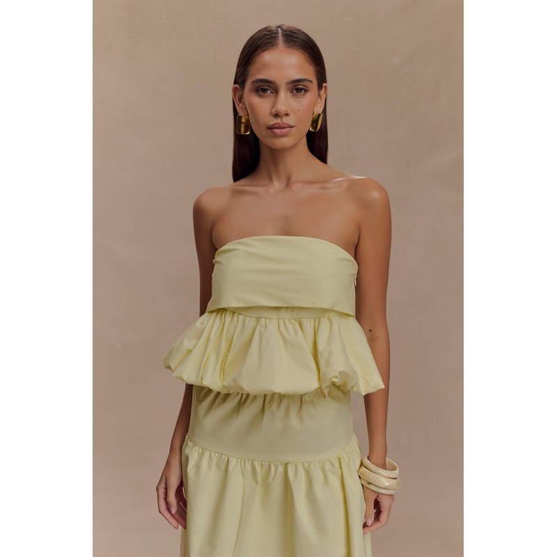Amirah Strapless Bubble Crop Top – Lemon XXS