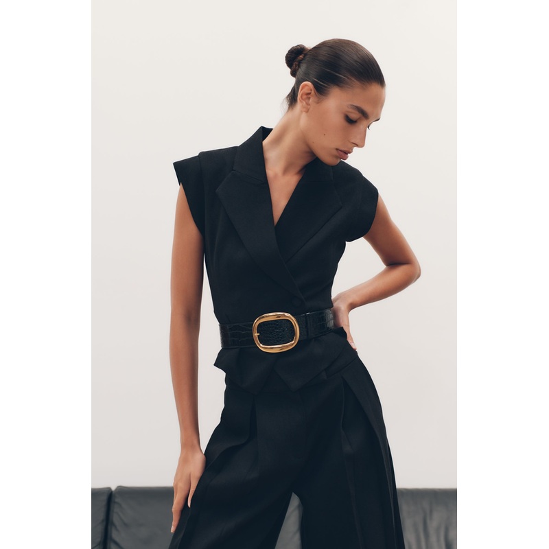 Andina Shortsleeve Linen Top – Black XXS