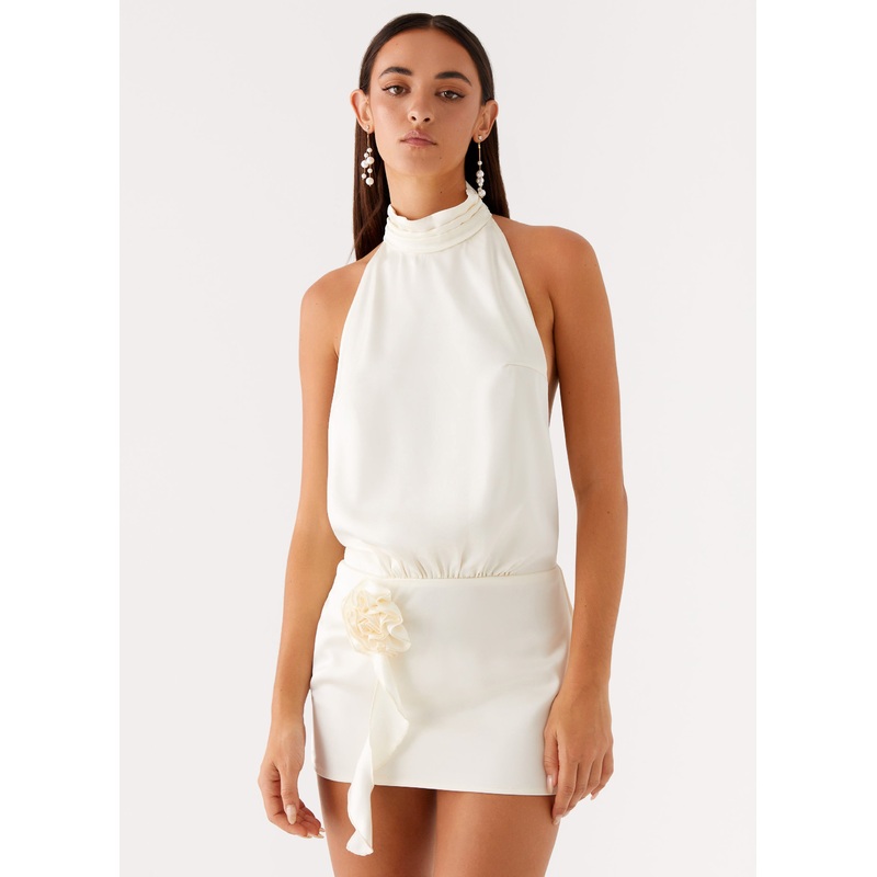 Birdie Halterneck Mini Dress – Ivory Ivory US 0