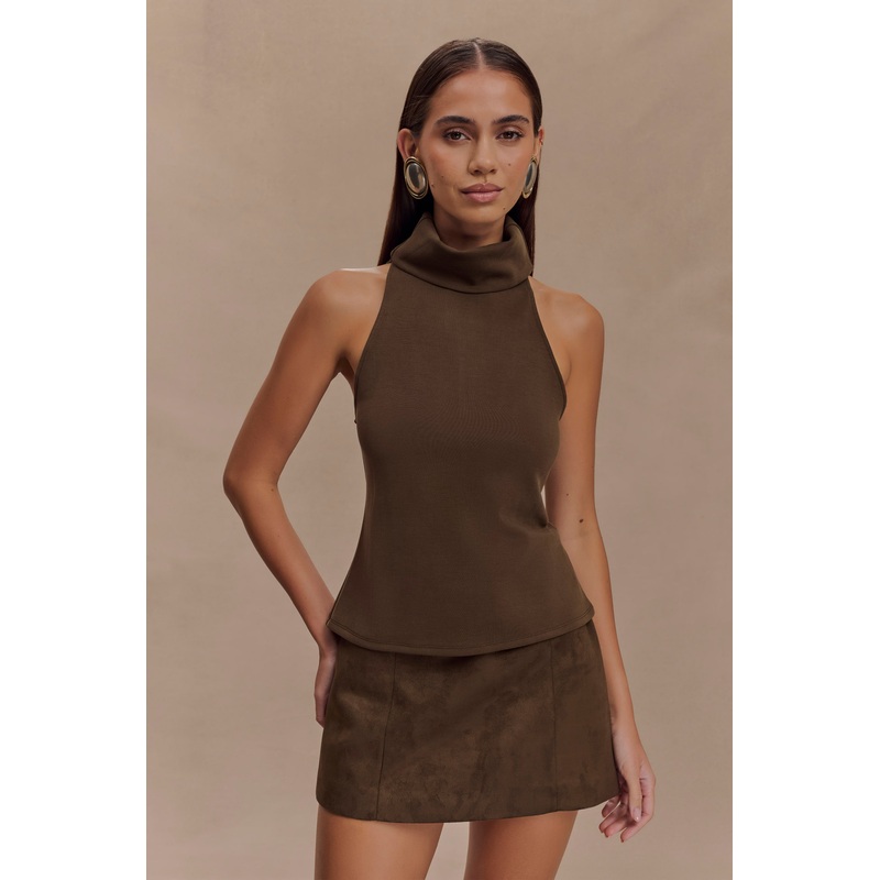 Birdie High Neck Sleeveless Top – Chocolate XXS