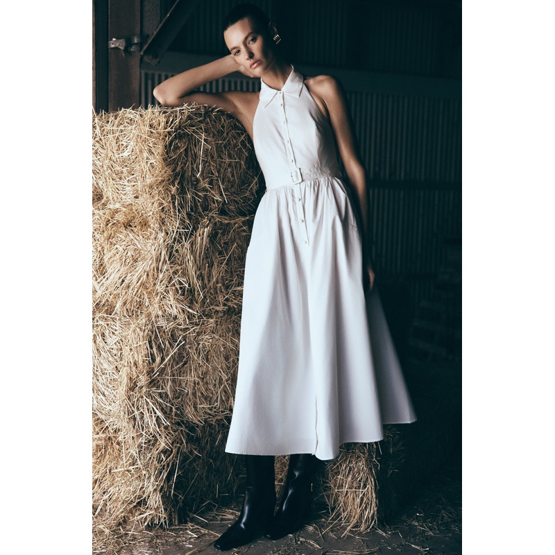 Cindy Collared Midi Dress – White XXS