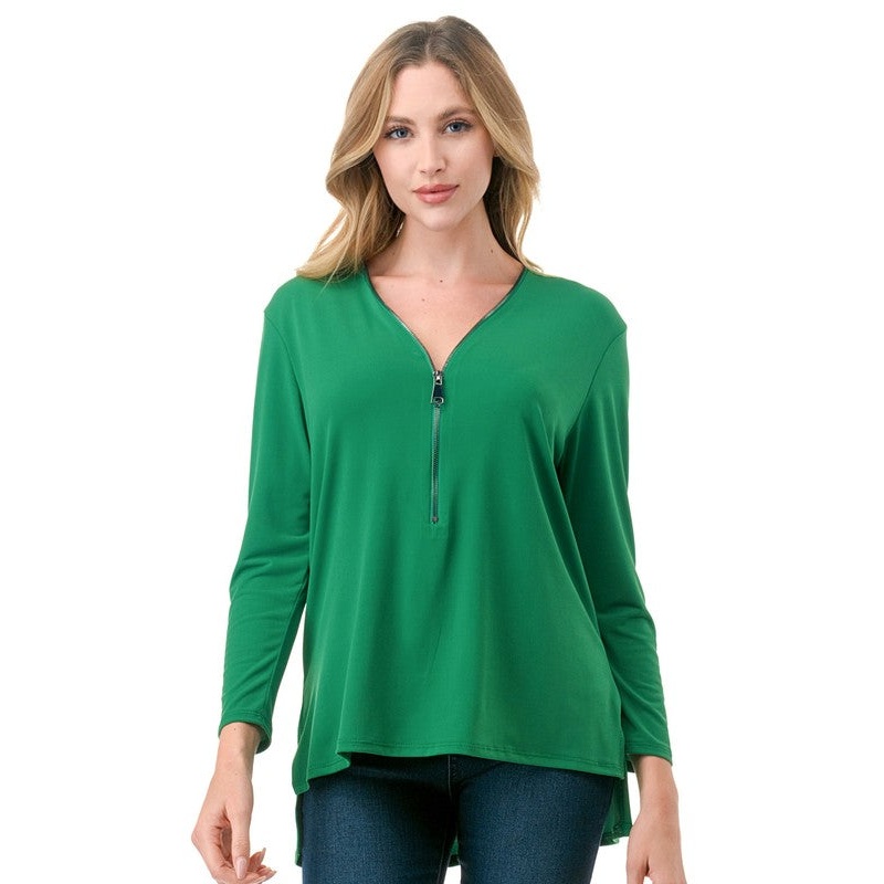 Ariella Hi Low Zipper Top – Green Small Green 706