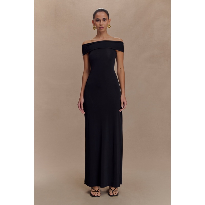 Aurora Slinky And Mesh Split Maxi Dress – Black XXS