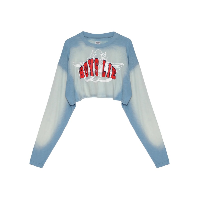 Boys Lie Fool Me Once Cropped Boyfriend Blue 0521 O/S