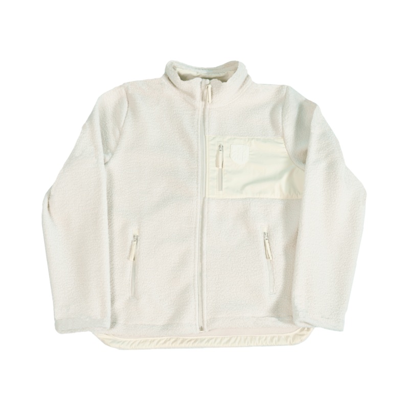 KC Current Unisex Tonal Emboirdered Sherpa Jacket Cream SM